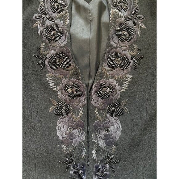 Vintage Black with Beaded Floral Lapel Snap Button Jacket/Blazer Size 8 - Picture 5 of 7